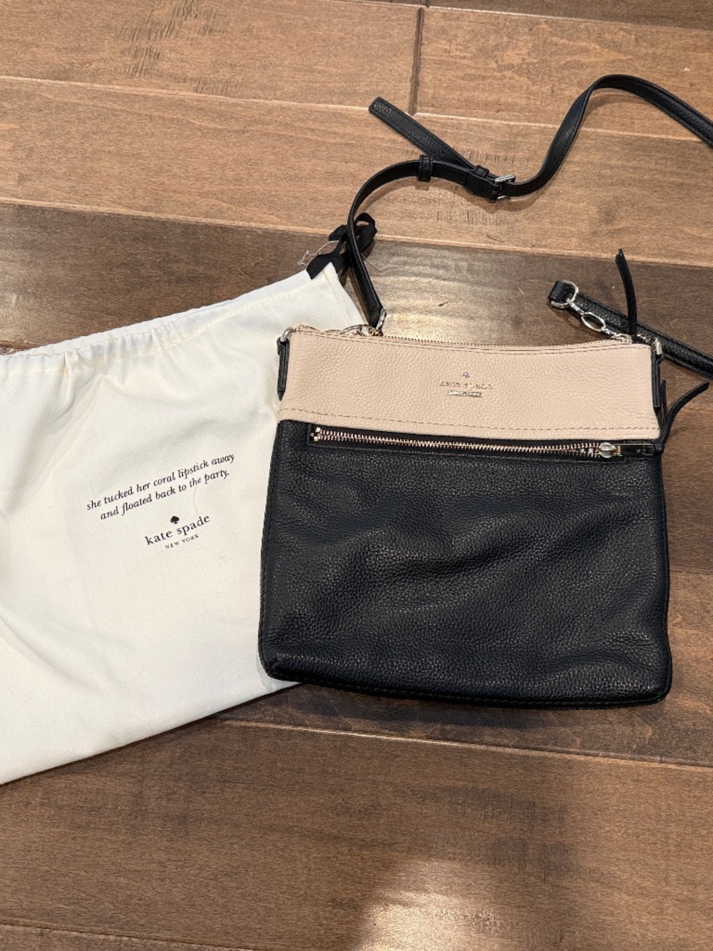 Kate Spade Cream and Black Pebbled Crossbody Bag